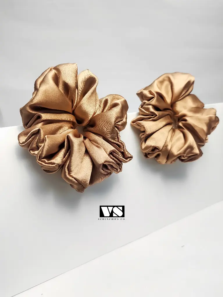 Beige Satin Scrunchies